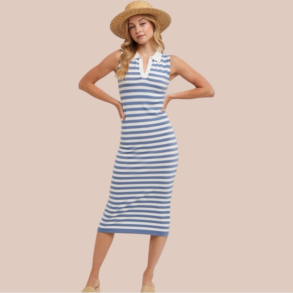 Sleeveless Striped Contrast Midi Dress